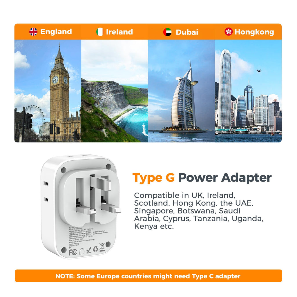 TESSAN European Travel Plug Adapter 2 Pack, Type C Plug