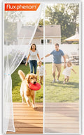 Flux Phenom Magnetic Screen Door (White) - Bugs Out, Breeze in - 9min Install Auto-Sealing Heavy Duty Double Stitched Mesh, 52 Magnets, Hands Free Patio Doors Net, Pet & Kid Friendly, 38 x 82 Inch