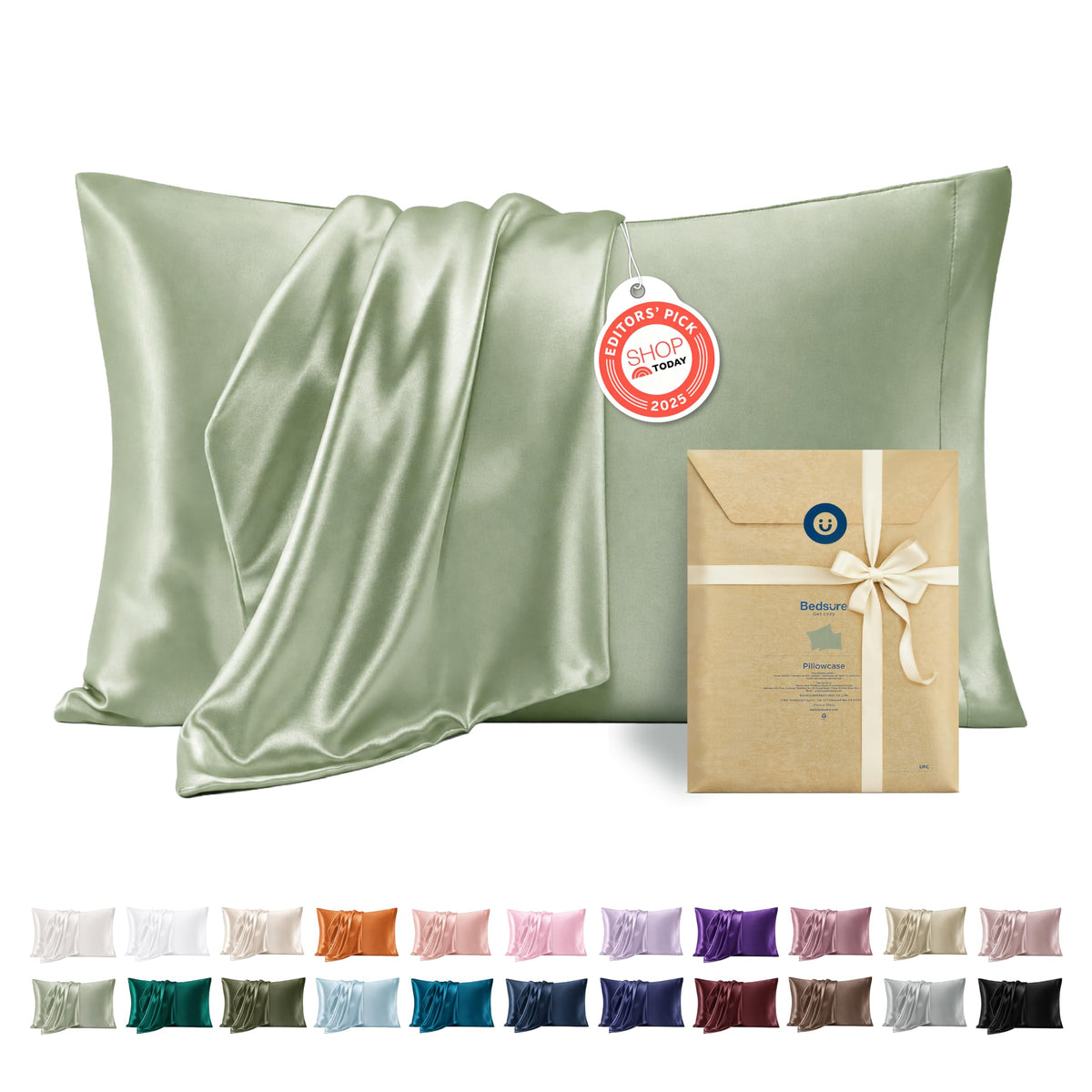 Bedsure Satin Pillowcase Standard Set of 2, Similar to Silk Pillowcase Grey