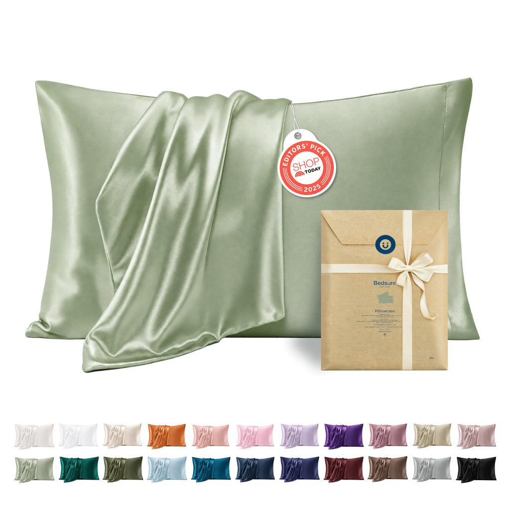 Bedsure Satin Pillowcase Standard Set of 2, Similar to Silk Pillowcase Grey