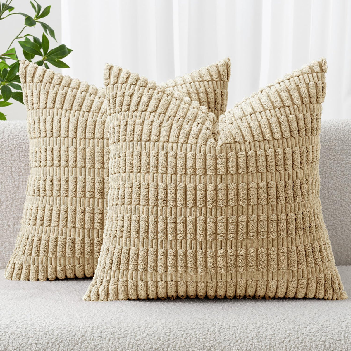 MIULEE Corduroy Decorative Throw Pillow Covers 18x18 Light Brown Pack of 2
