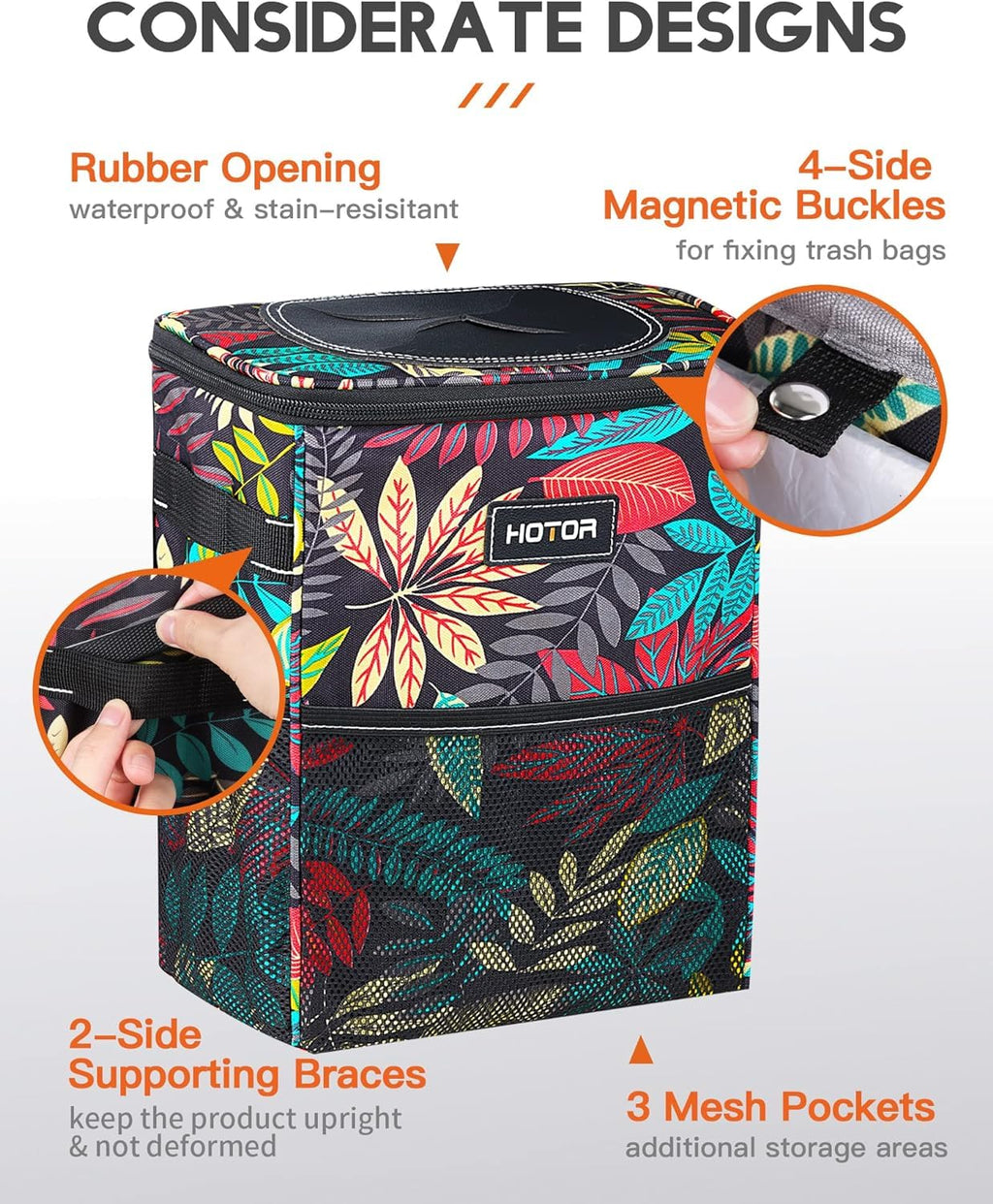 HOTOR Car Trash Can, Leakproof Car Organizer, 2-Gallon, Brown