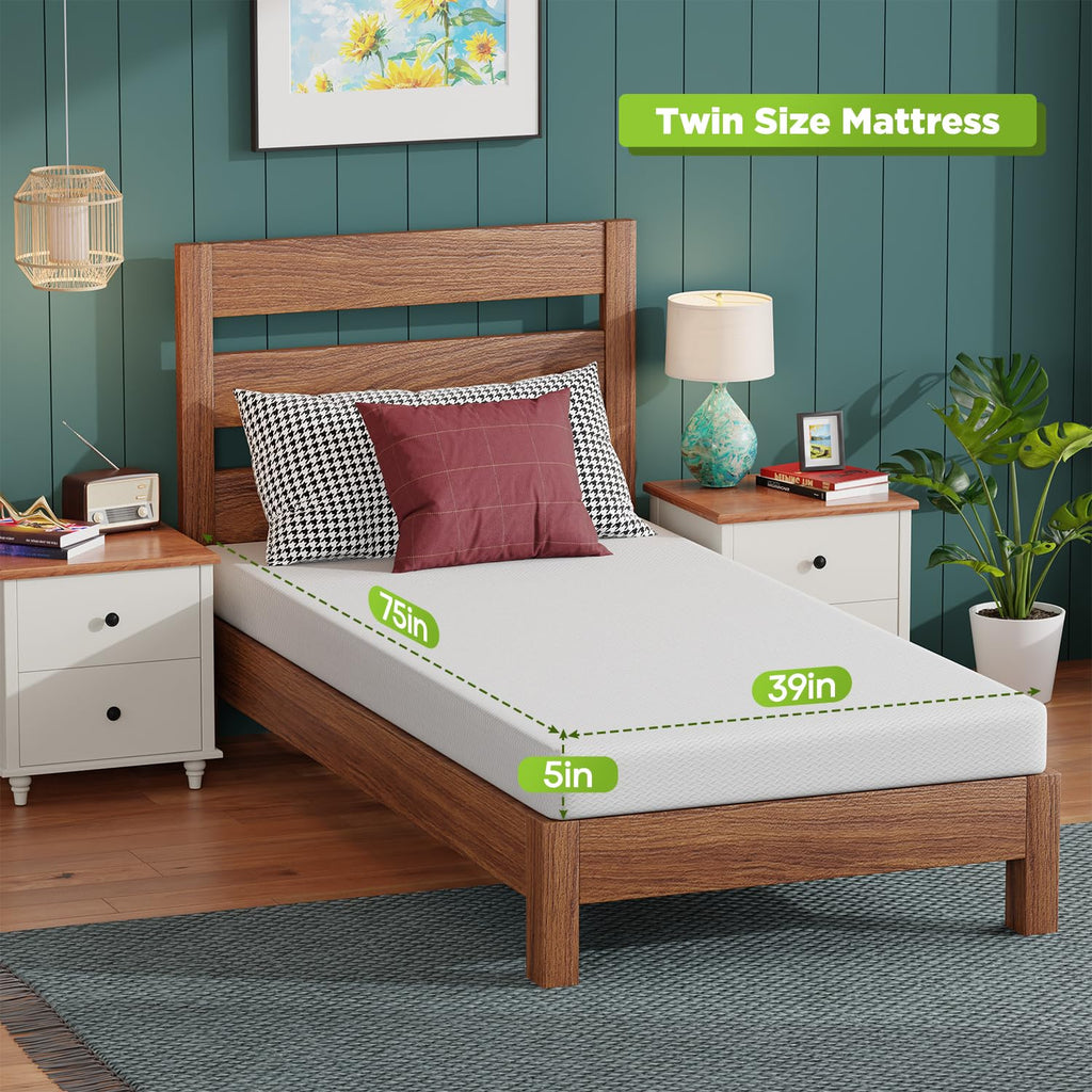 FDW | 5 Inch Twin Mattress | Medium Firm | Gel Memory Foam | White
