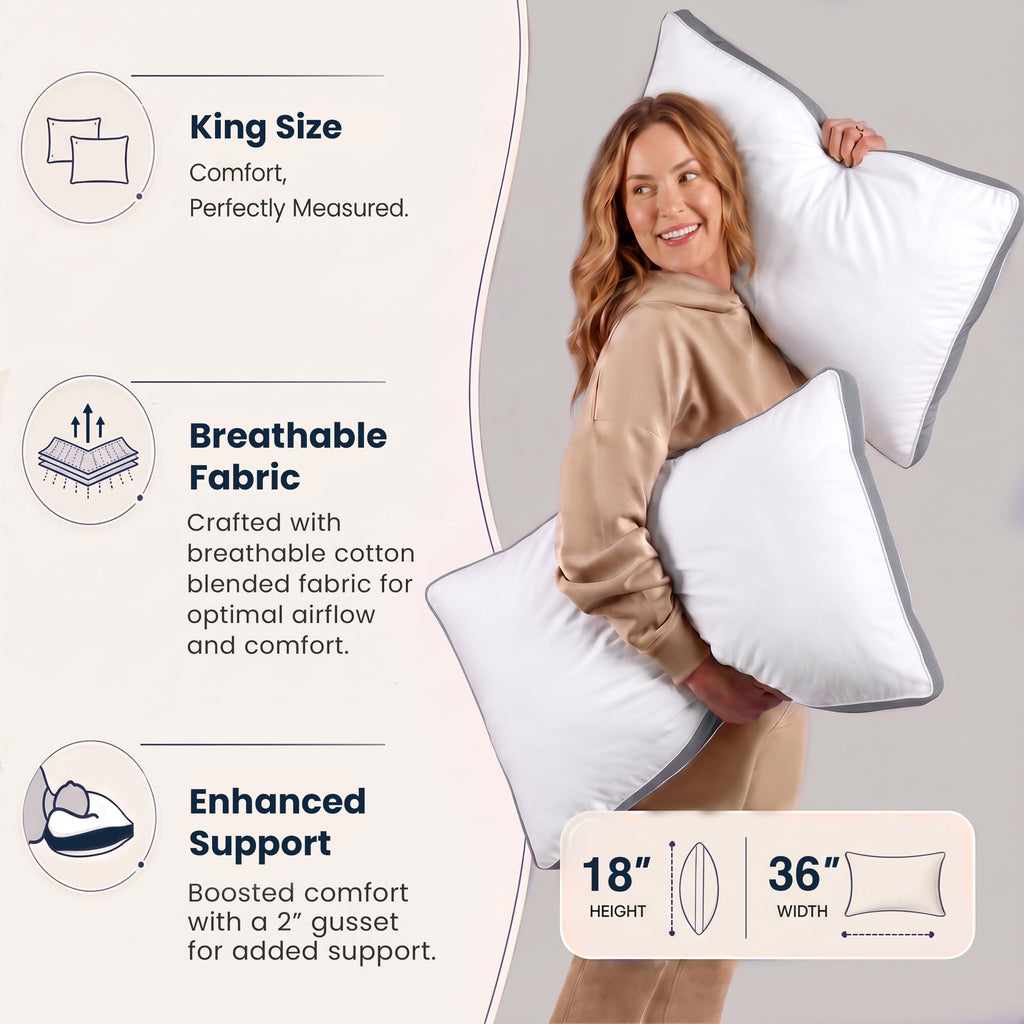Utopia Bedding Gusset Bed Pillow, Hotel Pillows Queen Size Set of 2, White