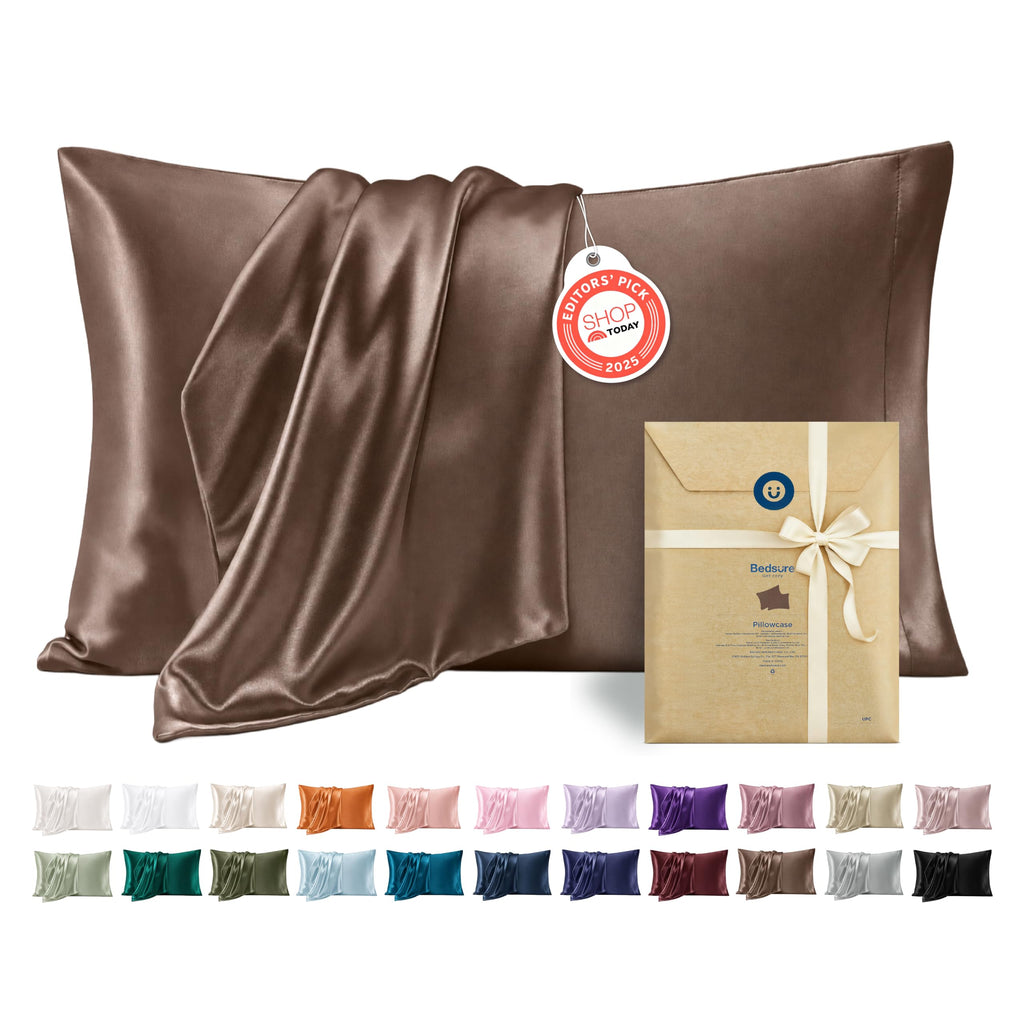Bedsure Satin Pillowcase Standard Set of 2, Similar to Silk Pillowcase Grey