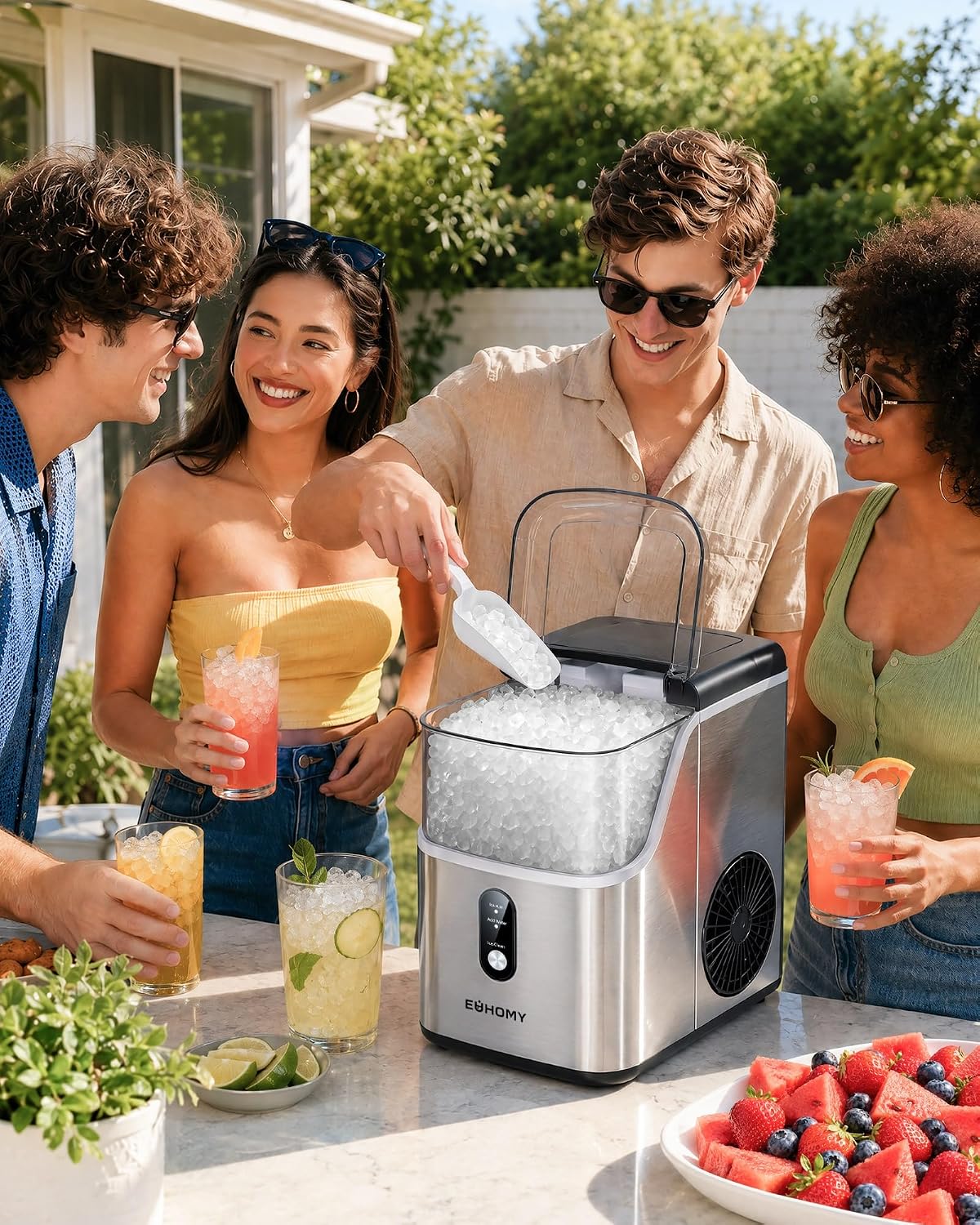 EUHOMY Nugget Ice Maker Countertop, 35lbs/24H, Ready in 7 Mins, Stainless