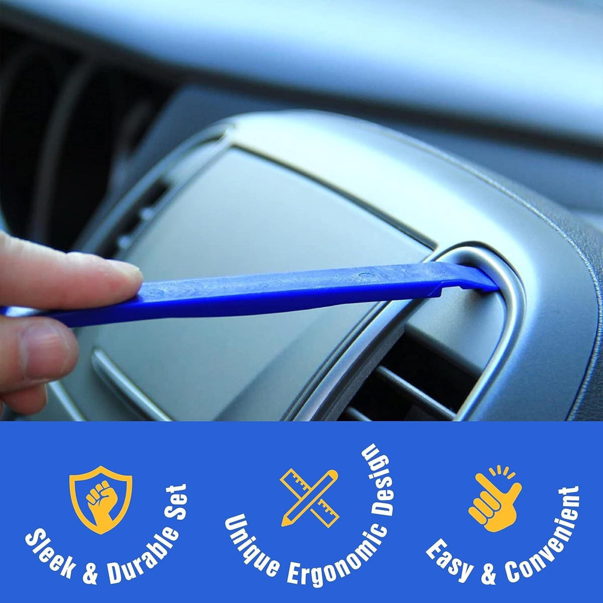 Auto Trim Removal Tool Kit (No Scratch Plastic Pry Kit), 5 Piece Set for Door Panel Removal Tool, Car Clips, Push Rivets, Molding, Dashboards, Interior Trim Tools, Red
