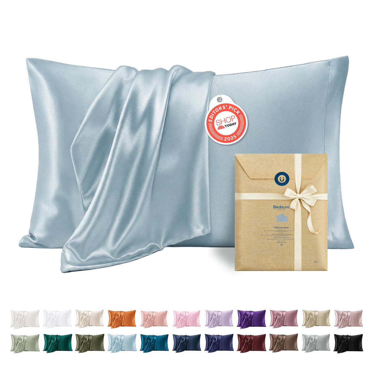 Bedsure Satin Pillowcase Standard Set of 2, Similar to Silk Pillowcase Grey