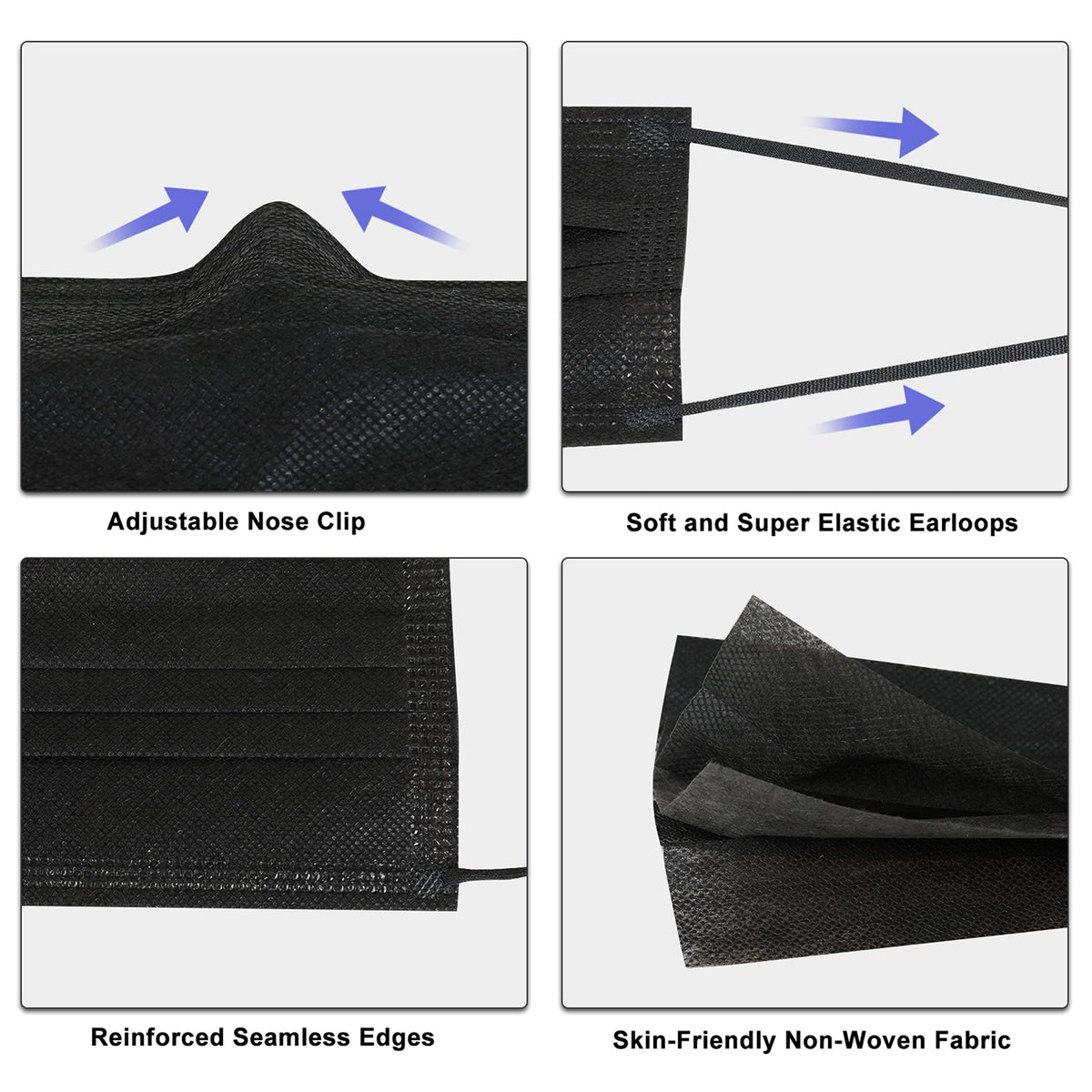 akgk KN95 Face Mask 50 PCS, Breathable Protection Masks, 5-Ply KN95 Black Masks, Cup Dust Safety Masks