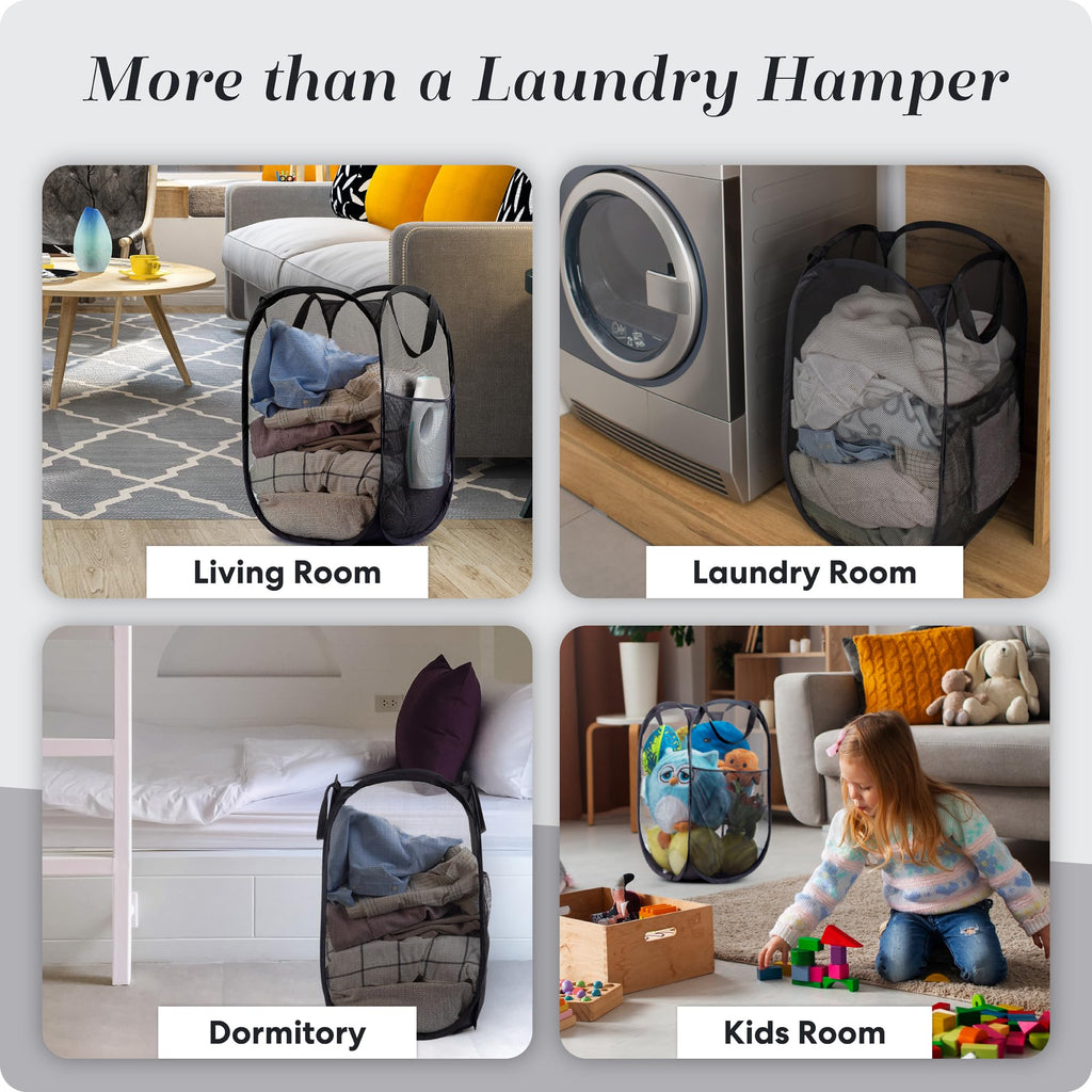 Handy Laundry Collapsible Mesh Pop-Up Hamper with Side Pocket
