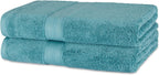 Amazon Basics Fade-Resistant 100% Cotton Bath Towel, 30"x54", Teal Green, 2-Pack