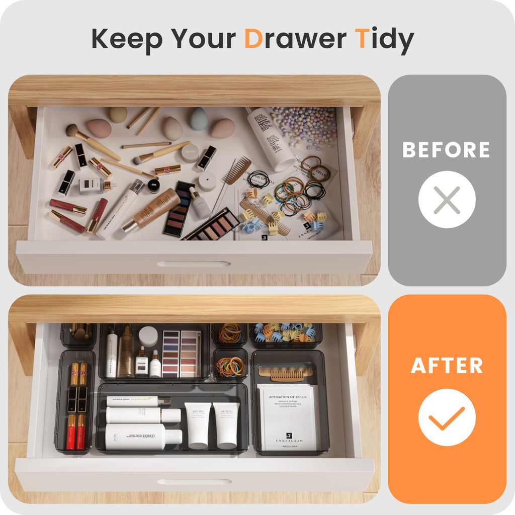 A-LuGei 【Military Grade】 Drawer Organizer for Vanity Bathroom Makeup Desk