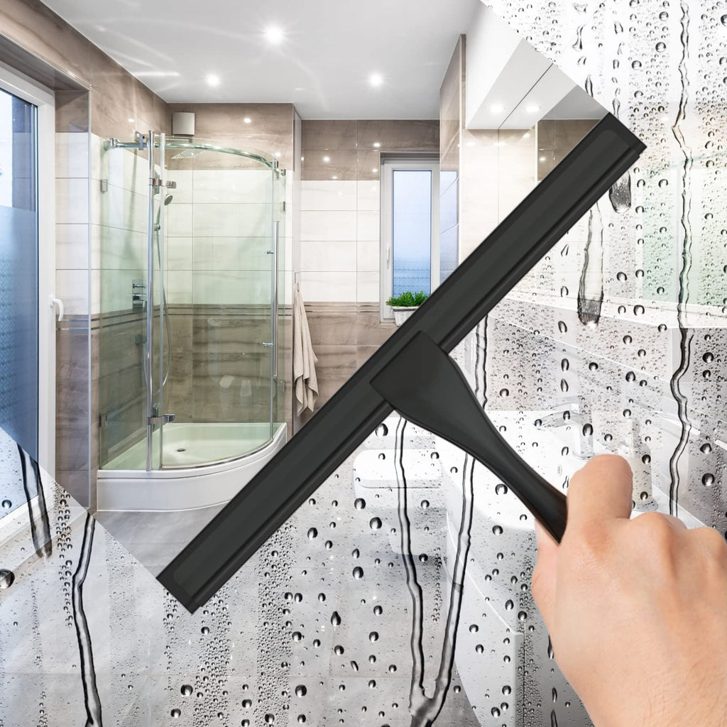 All-Purpose Stainless Steel Shower Squeegee for Shower Glass Door with 2 Adhesive Hooks, Bathroom Cleaner Tool Household Window Mirror Squeegee for Glass Doors, Cleaning Tile Wall, Car, 14 Inch Silver
