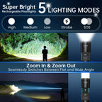 TrixHub Rechargeable Flashlights 3 Pack Super Bright High Lumens Flashlight