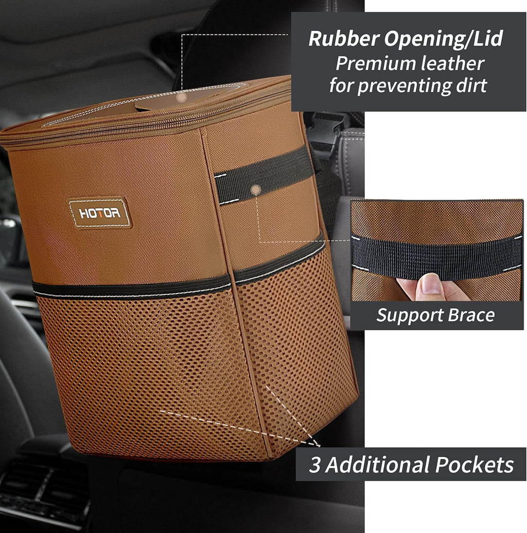 HOTOR Car Trash Can, Leakproof Car Organizer, 2-Gallon, Brown