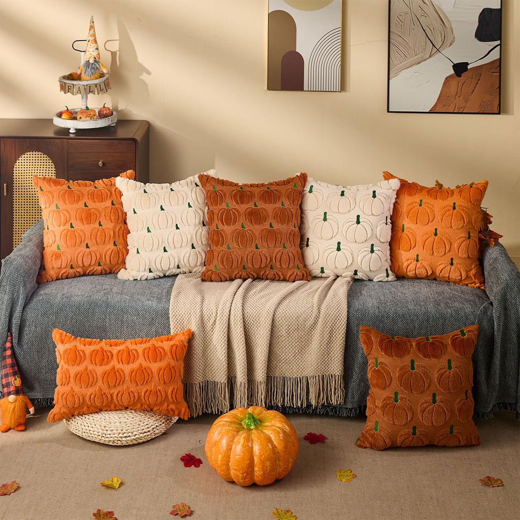 DFXSZ Fall Pillow Covers 18x18 2Pcs Beige Brown Pumpkin Fall Decorations
