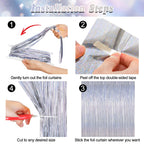ZATAYE 2 Pack Red Silver Blue Foil Curtain Streamer Decorations