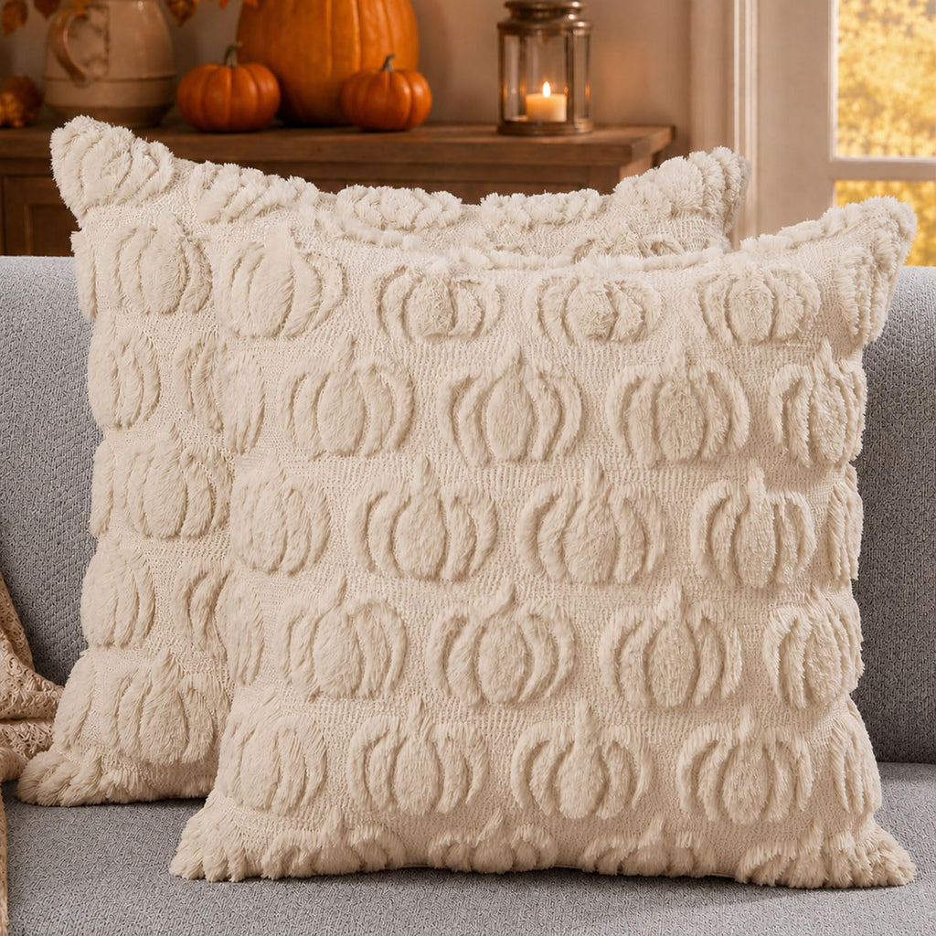 DFXSZ Fall Pillow Covers 18x18 2Pcs Beige Brown Pumpkin Fall Decorations