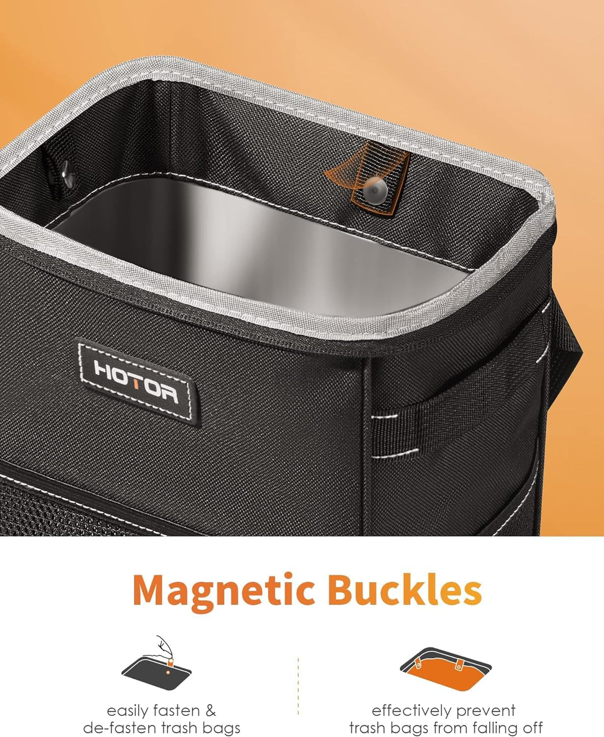 HOTOR Car Trash Can, Leakproof Car Organizer, 2-Gallon, Brown