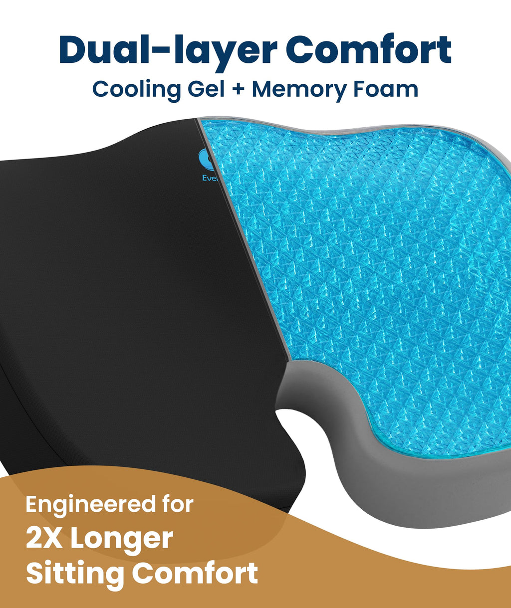 Everlasting Comfort Doctor Recommended Memory Foam Seat Cushion for Office Chairs & Car - Ergonomic Office Desk Accessories - Cushions for Tailbone Pain Relief, Sciatica (Black, Large)