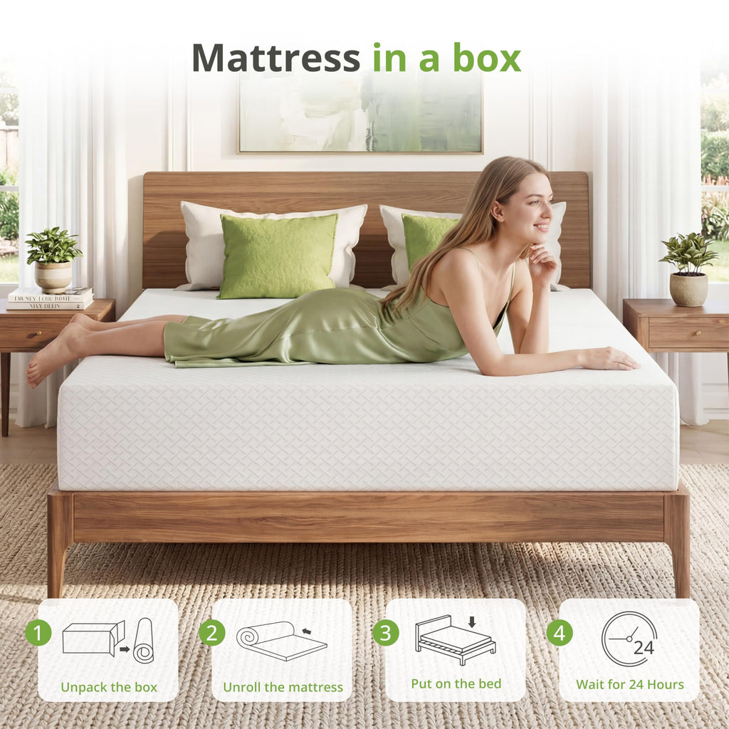 EGOHOME Twin Mattress 14 Inch, Green Tea Memory Foam Mattress, Medium Plush