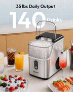 EUHOMY Nugget Ice Maker Countertop, 35lbs/24H, Ready in 7 Mins, Stainless
