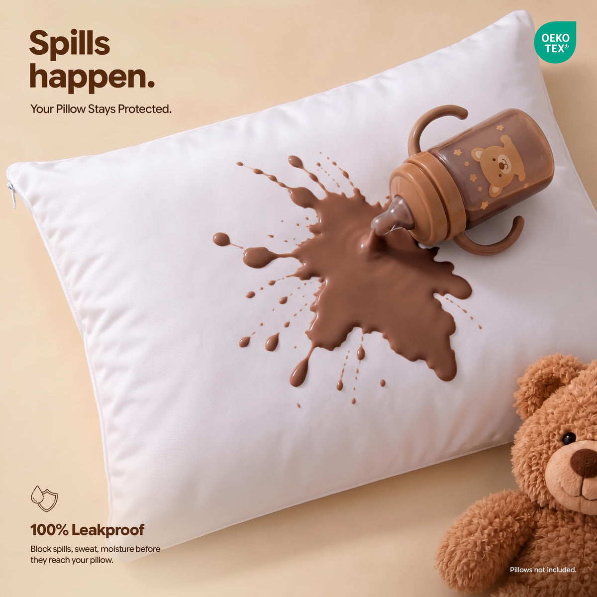 Set of 2 Pillow Protectors with Zipper Standard Size, Pillow Covers