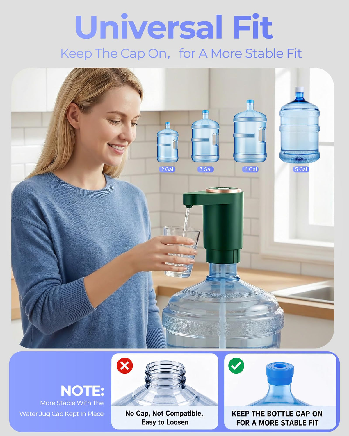 Water Jug Pump for 5 Gallon Bottle – Portable Electric USB-C Charging Dispenser, Dual Powerful Motors, Fast Flow, Fits 2-5 Gallon Jugs – Ideal for Home, Office, Camping, RV, Black
