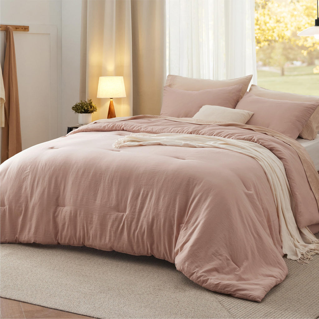 Bedsure King Comforter Set Prewashed Soft Bedding Set 3Pcs Beige 104"x90"