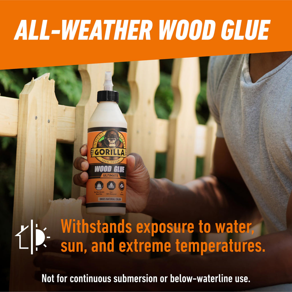 Gorilla Ultimate Waterproof Wood Glue, Natural Color, 8 oz