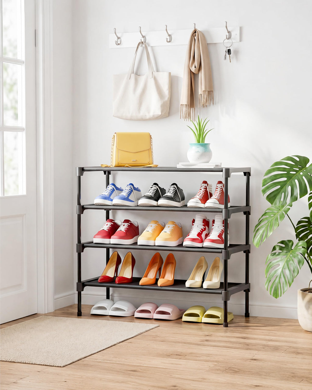 Kitsure Shoe Rack - Non-Woven Shoe Rack Shelf, Shoe Organizer for Closet, Entryway, Garage & Corridor, Stackable Shoe Shelves, 27.5" Wide - 2 Tier, Black