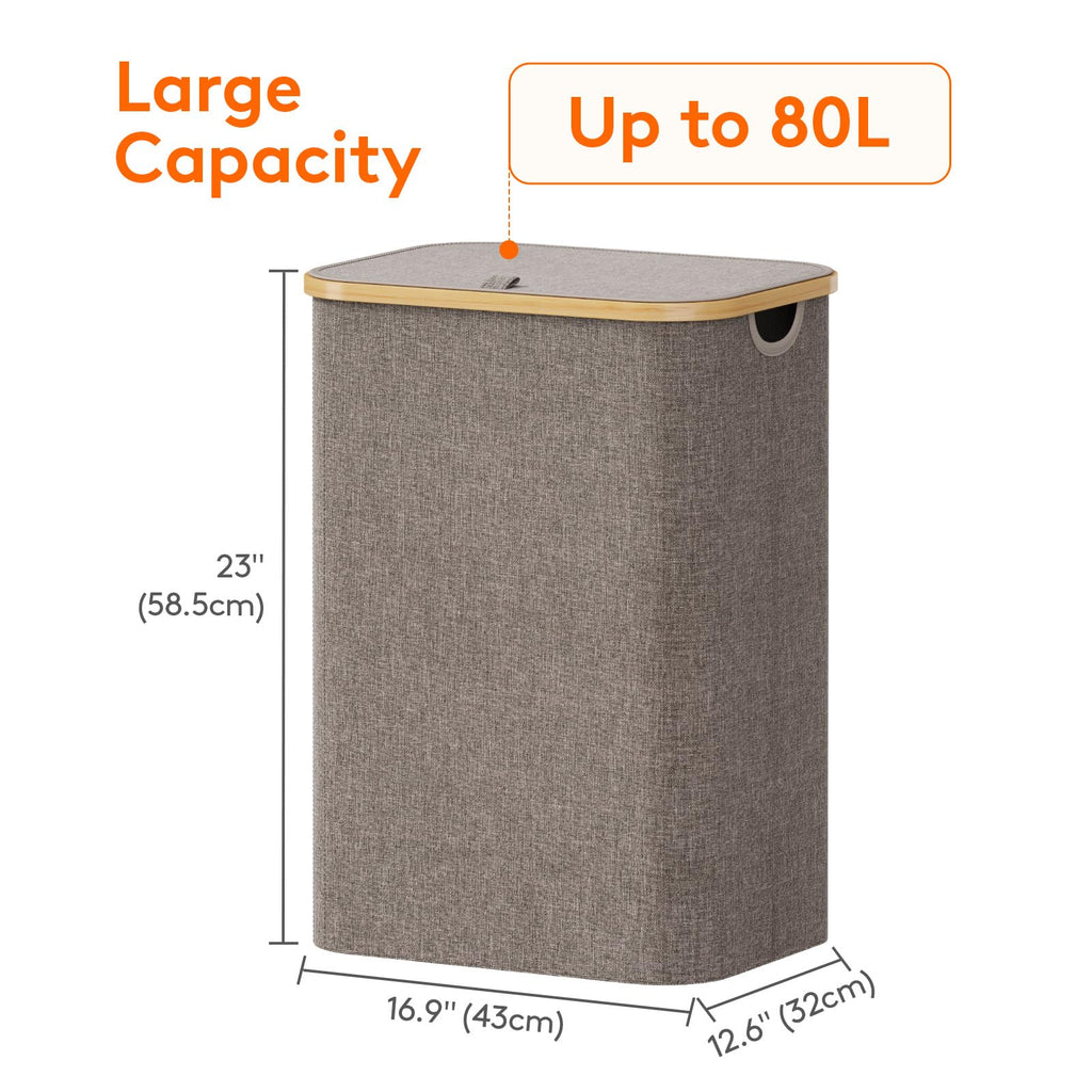 Lifewit 105L Large Laundry Basket with Lid, Removable Bags, Beige