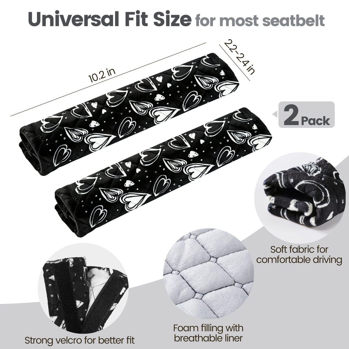 Amooca 2 Pack Seat Belt Covers Soft Shoulder Pad for Cars & Backpack
