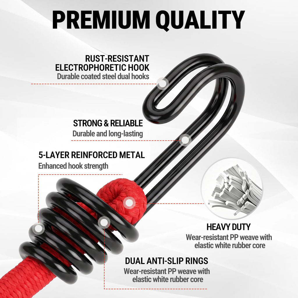 WORKPRO 24" Bungee Cords with Hooks, 4 Pack Heavy Duty Outdoor Bungee Strap
