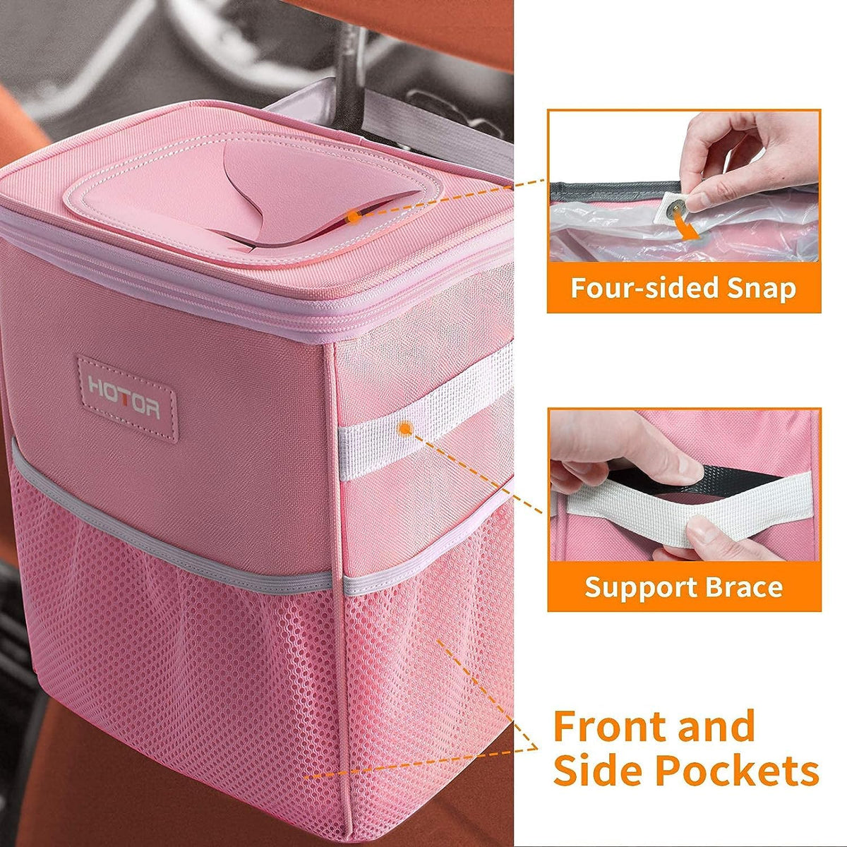HOTOR Car Trash Can, Leakproof Car Organizer, 2-Gallon, Brown