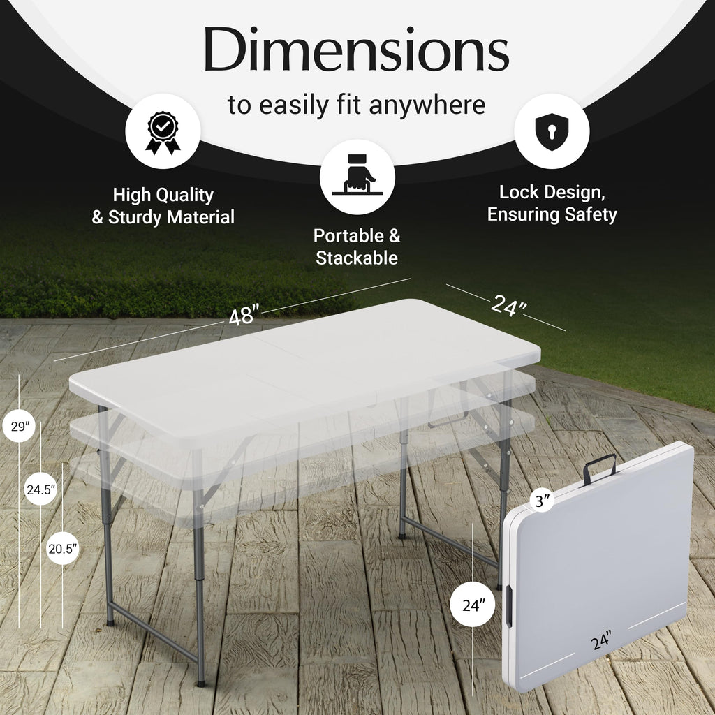 10 PACK of 8 Feet Foldable Table with Built in Handle & Steel Legs | 8 FT Heavy Duty Portable | Perfect for Party, Dining, Wedding, Events, Picnic Indoor, Outdoor, Camping, Temporary - 8 Foot