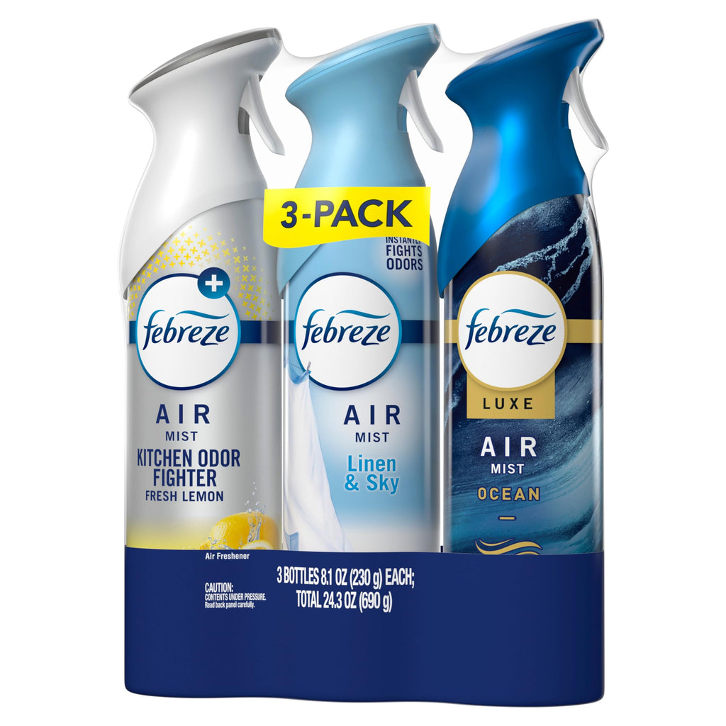Febreze Air Mist, Air Freshener, Odor Fighting Room Spray, Deodorizer for Home Bathroom Kitchen Office Apartment, Soothe & Restore, Refresh & Energize, Romance & Desire Variety Pack, 8.1oz (Pack of 3)