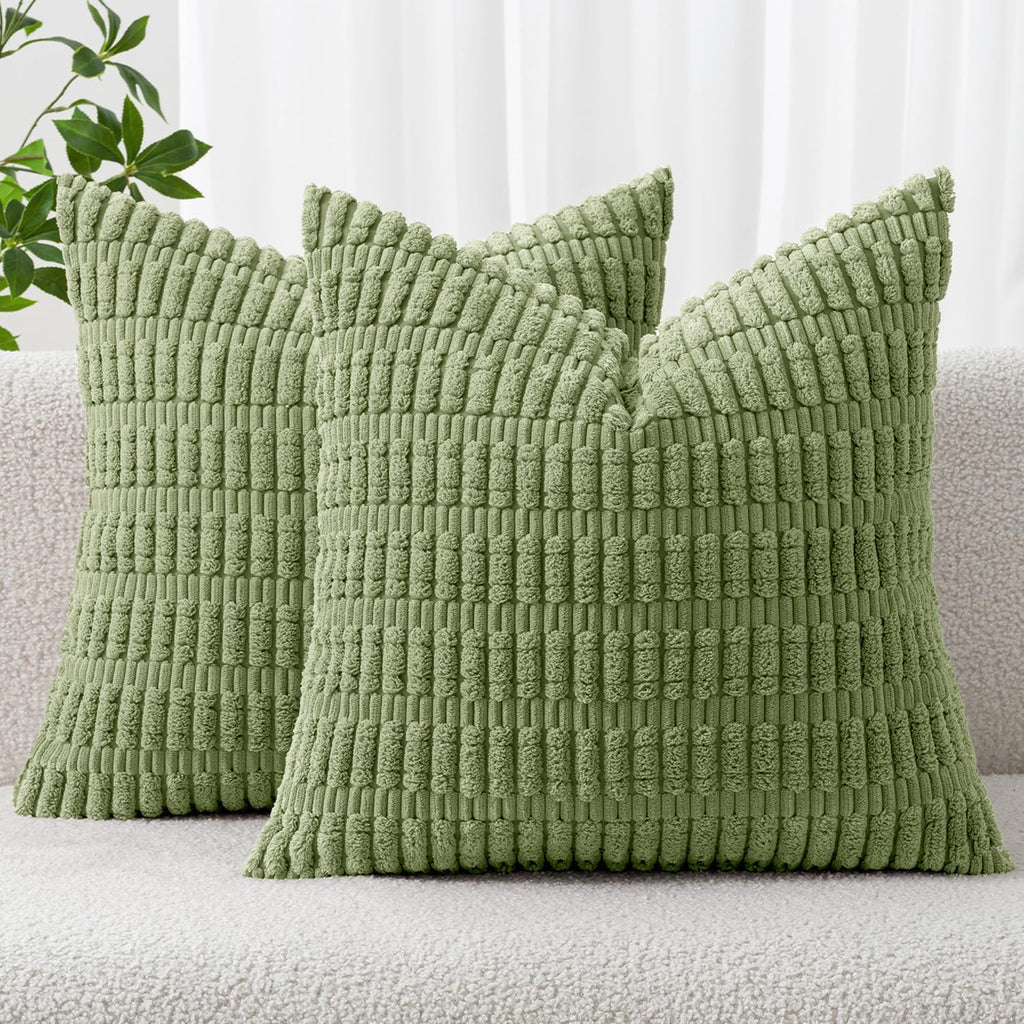 MIULEE Corduroy Decorative Throw Pillow Covers 18x18 Light Brown Pack of 2