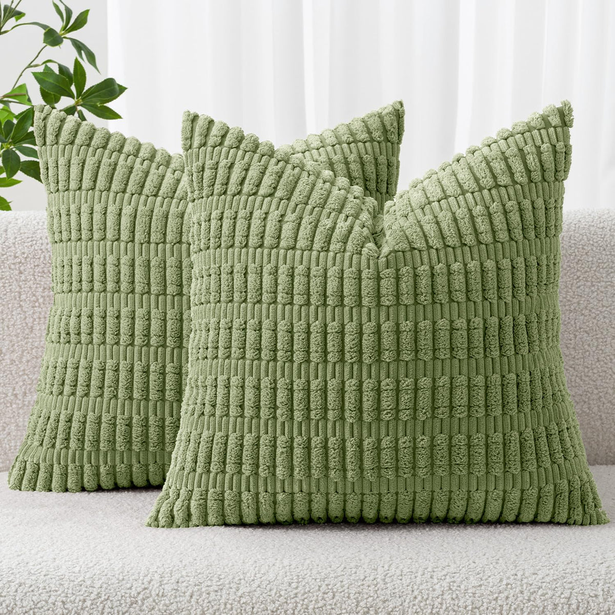 MIULEE Corduroy Decorative Throw Pillow Covers 18x18 Light Brown Pack of 2