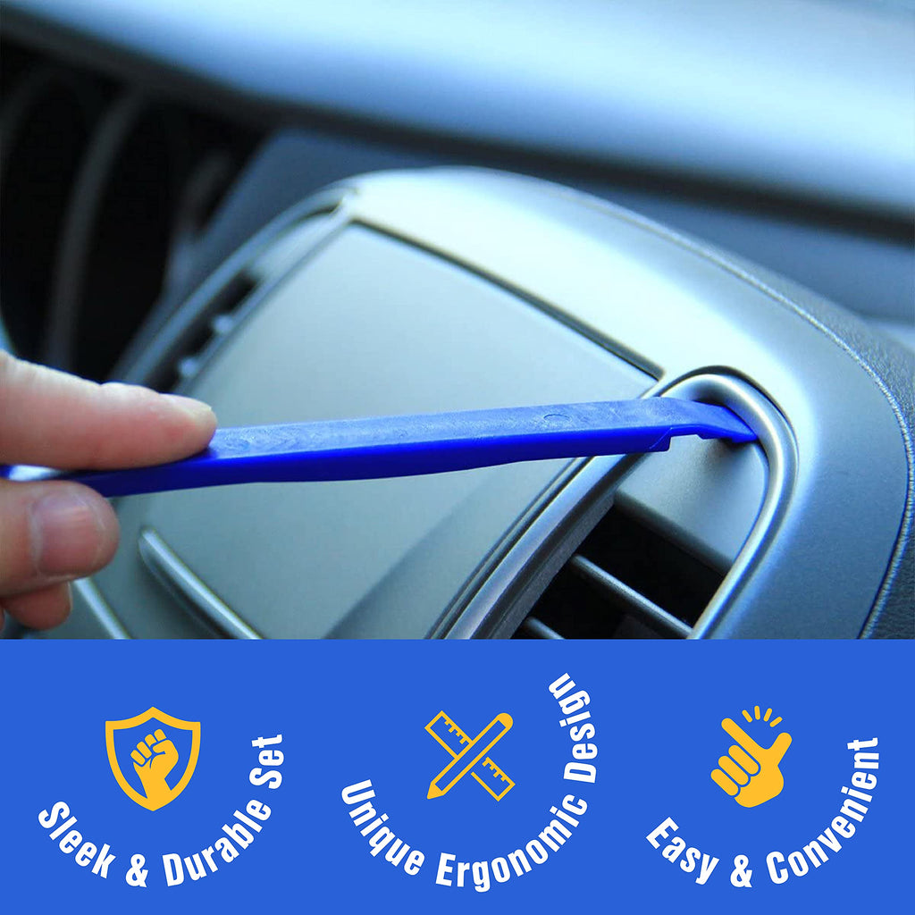 Auto Trim Removal Tool Kit (No Scratch Plastic Pry Kit), 5 Piece Set for Door Panel Removal Tool, Car Clips, Push Rivets, Molding, Dashboards, Interior Trim Tools, Red