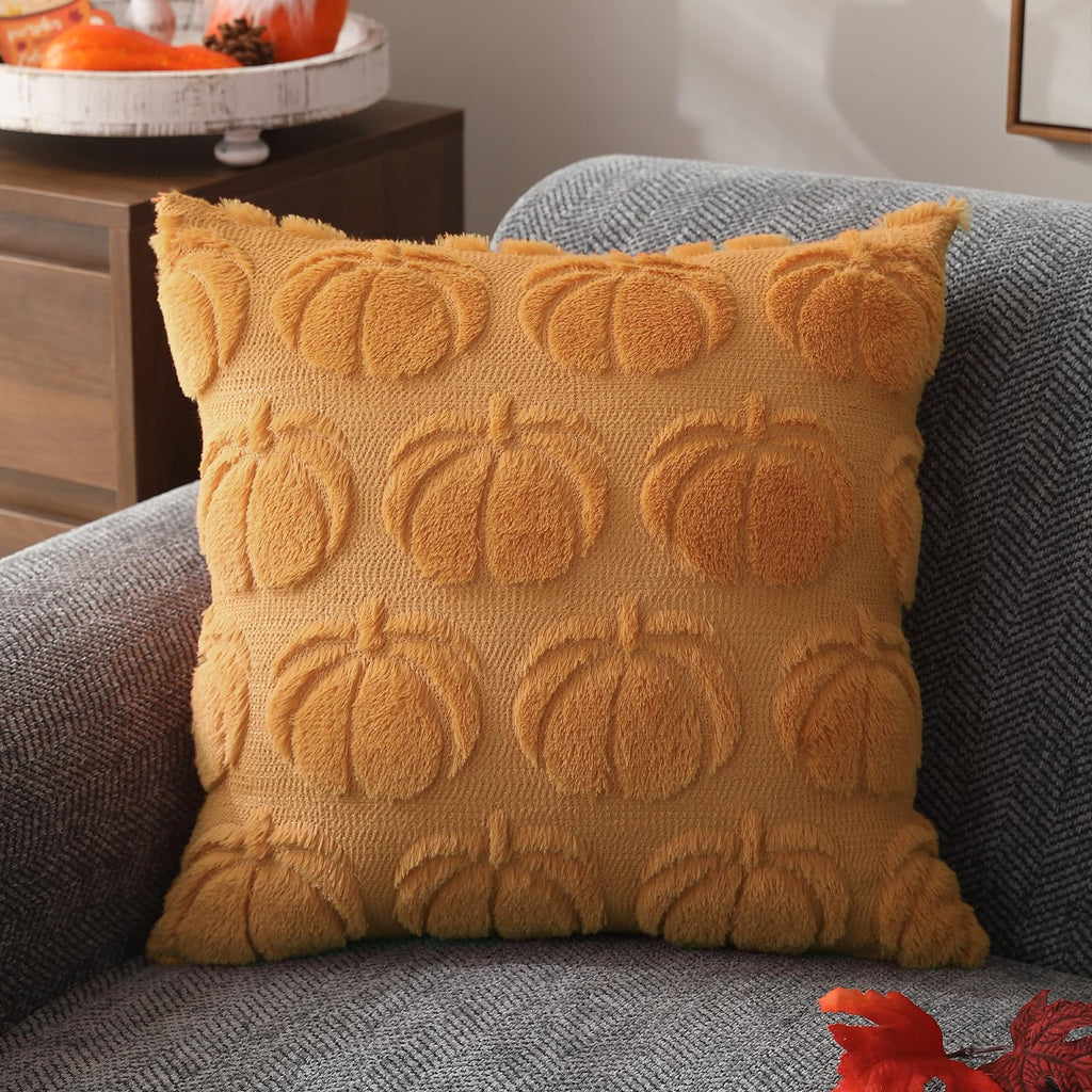 DFXSZ Fall Pillow Covers 18x18 2Pcs Beige Brown Pumpkin Fall Decorations