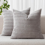 MIULEE Corduroy Decorative Throw Pillow Covers 18x18 Light Brown Pack of 2