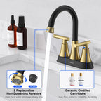 Matte Black Bathroom Faucet, Hurran 4 inch Centerset 2-Handle Lead-Free