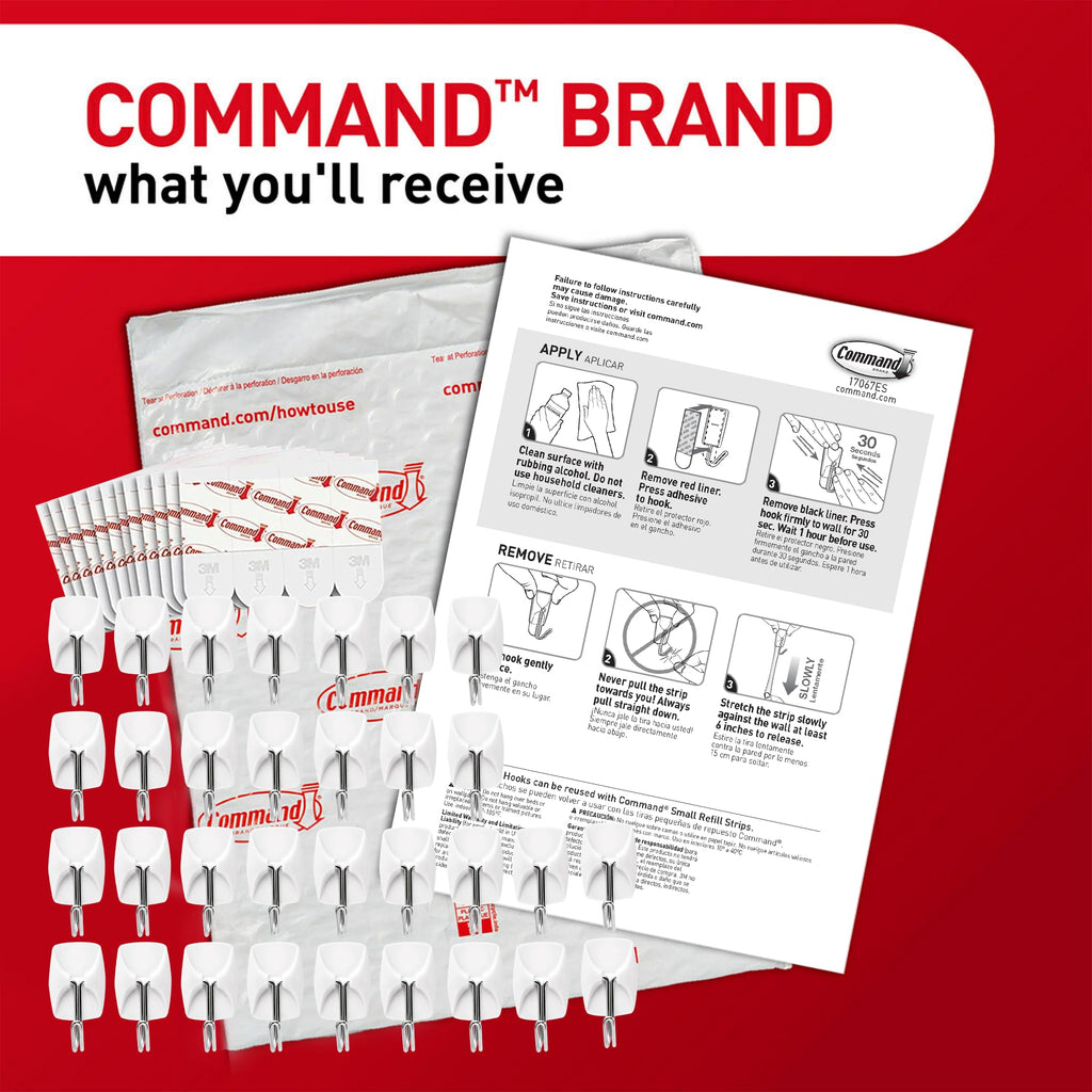 Command Small White Wire Hooks, 16 Hooks, 24 Strips