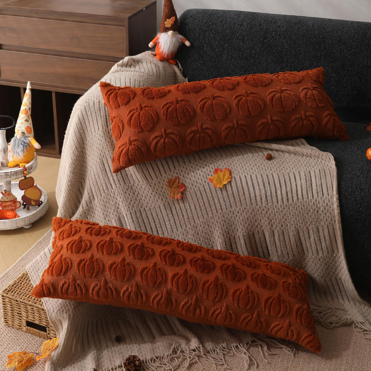 DFXSZ Fall Pillow Covers 18x18 2Pcs Beige Brown Pumpkin Fall Decorations