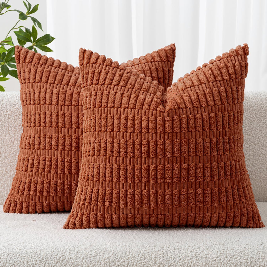 MIULEE Corduroy Decorative Throw Pillow Covers 18x18 Light Brown Pack of 2