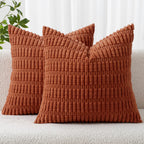MIULEE Corduroy Decorative Throw Pillow Covers 18x18 Light Brown Pack of 2