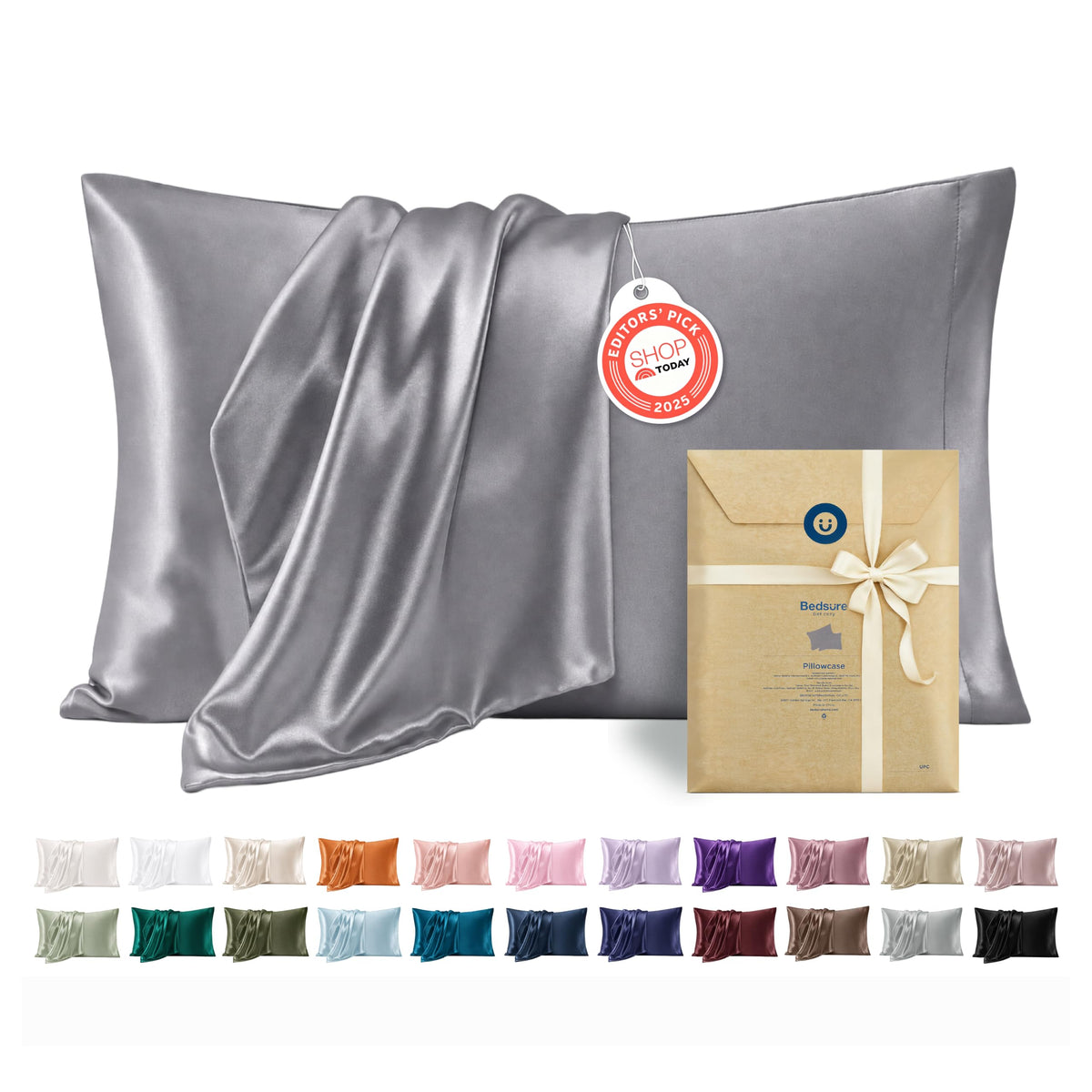 Bedsure Satin Pillowcase Standard Set of 2, Similar to Silk Pillowcase Grey