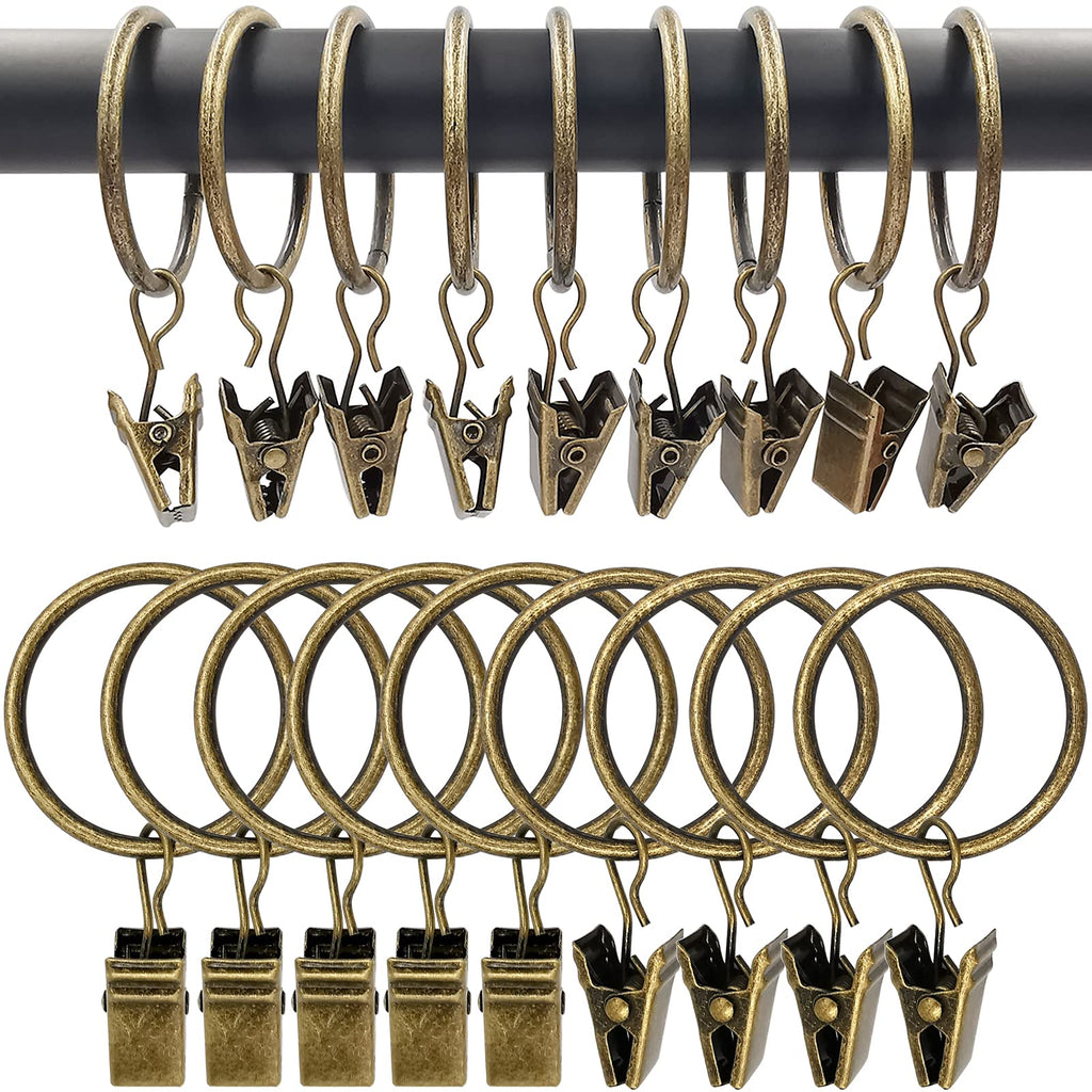 40 Pack Metal Curtain Rings with Clips, 1.5 in ID, Gold