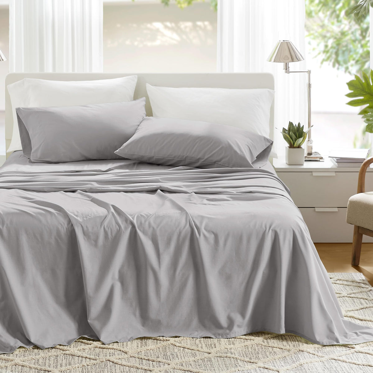 Comfort Spaces 100% Cotton Percale Sheets Twin XL Size 3 Pc, Diamond Sliver